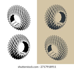Rodas dentadas de bicicleta cassete ilustrações vetoriais estilizadas