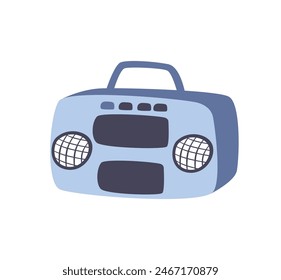 Cassette boombox. Mixtape, retro stereo system. Oldschool music player. Tape recorder for audio records, analog broadcasting, radio, speaker. Flat isolated vector illustration on white background