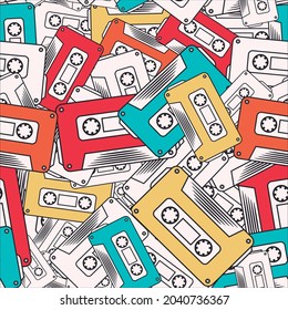 cassette with colors pattern and background retro vintage design