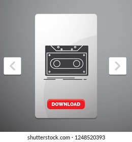 Cassette, demo, record, tape, record Glyph Icon in Carousal Pagination Slider Design & Red Download Button