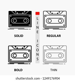 Cassette, demo, record, tape, record Icon in Thin, Regular, Bold Line and Glyph Style. Vector illustration