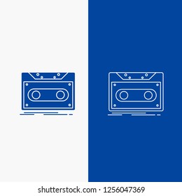 Cassette, demo, record, tape, record Line and Glyph web Button in Blue color Vertical Banner for UI and UX, website or mobile application