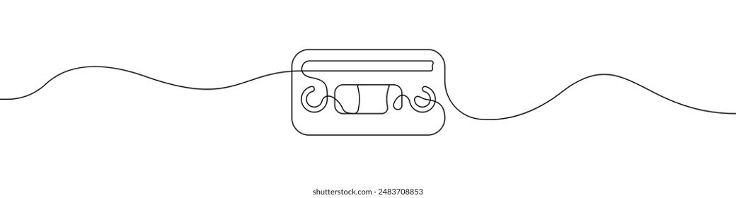 Cassette drawing one line vector. Outline tape player vector. Vintage cassette one endless line vector.