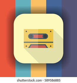 cassette flat icon with long shadow, vector illustration