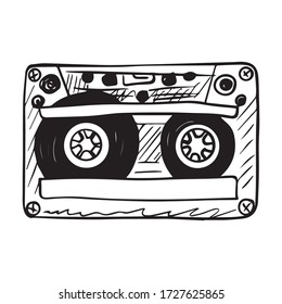 cassette graphic design vector illustration, icon, old record, art tattoo sketch, use in print, retro, hand draw