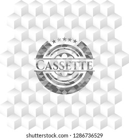 Cassette grey emblem. Retro with geometric cube white background