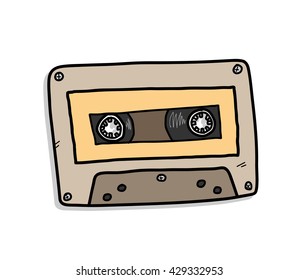 Cassette, a hand drawn vector illustration of an audio cassette.