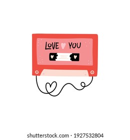 Cassette with hearts. Happy valentines day and weeding design elements. Vector illustration.