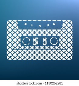 Cassette icon, audio tape sign. Vector. White textured icon at lapis lazuli gradient background.