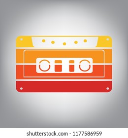Cassette icon, audio tape sign. Vector. Horizontally sliced icon with colors from sunny gradient in gray background.
