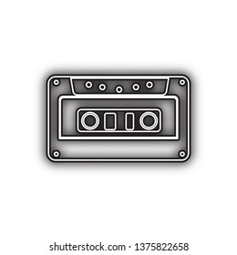 Cassette icon, audio tape sign. Vector. Double contour black icon with soft shadow at white background. Isolated.