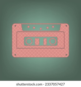 Cassette icon, audio tape sign. Apricot Icon with Brick Red parquet floor graphic pattern on a Ebony background. Feldgrau. Green. Illustration.