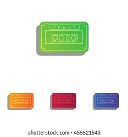 Cassette icon, audio tape sign. Colorfull applique icons set.