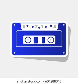 Cassette icon, audio tape sign. Vector. New year bluish icon with outside stroke and gray shadow on light gray background.