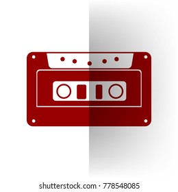 Cassette icon, audio tape sign. Vector. Bordo icon on white bending paper background.