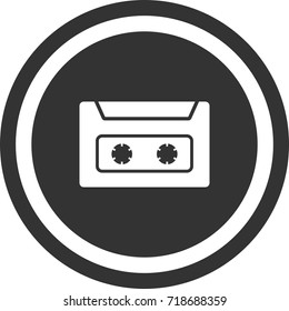 Cassette icon, dark circle sign design