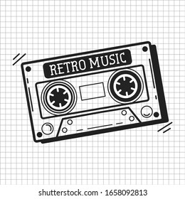 Cassette icon , Draw In A Notebook. Vector Illustration Suitable For Greeting Card, Poster Or T-shirt Printing.