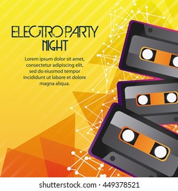 Cassette icon. Electro Party design. Vector graphic