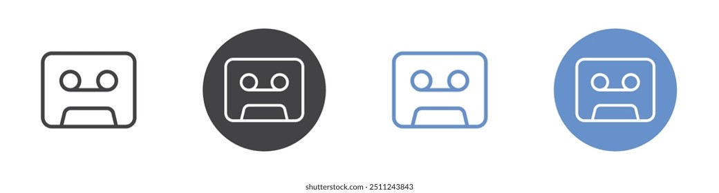 Cassette icon Flat set in black and white color