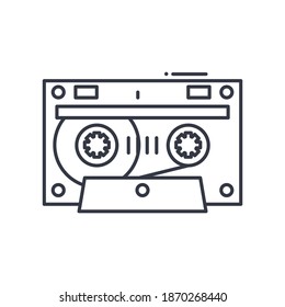 Cassette icon, linear isolated illustration, thin line vector, web design sign, outline concept symbol with editable stroke on white background.