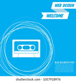 Cassette icon on a blue background with abstract circles around and place for your text. Vector illustration