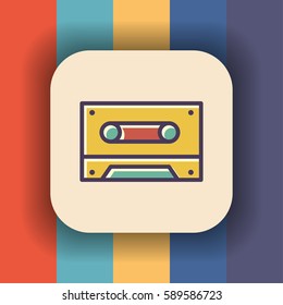 cassette icon with outline and flat offset color