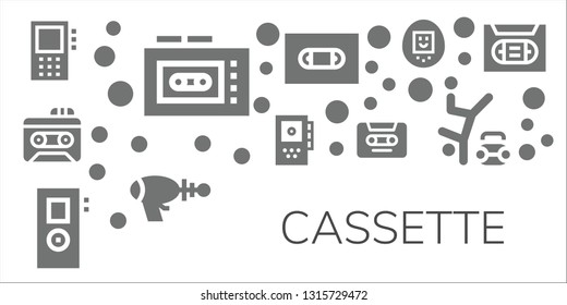 cassette icon set. 11 filled cassette icons.  Simple modern icons about  - Dictaphone, Recorder, Cassette, Vhs, Blaster, Tamagotchi, Hip hop
