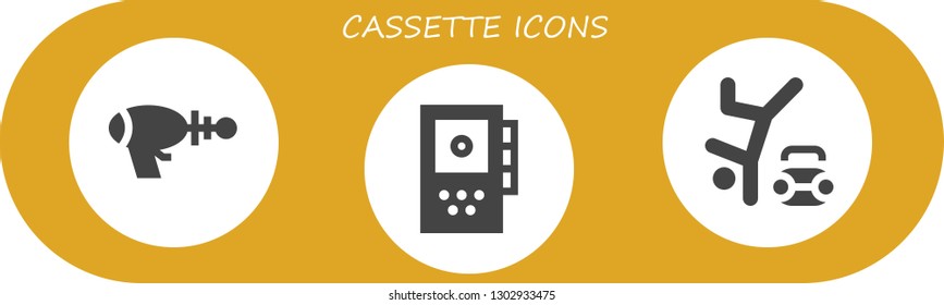  cassette icon set. 3 filled cassette icons.  Simple modern icons about  - Blaster, Recorder, Hip hop