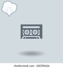 Cassette icon with shadow. Cloud of download with arrow.