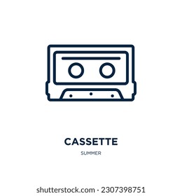 cassette icon from summer collection. Thin linear cassette, music, microphone outline icon isolated on white background. Line vector cassette sign, symbol for web and mobile