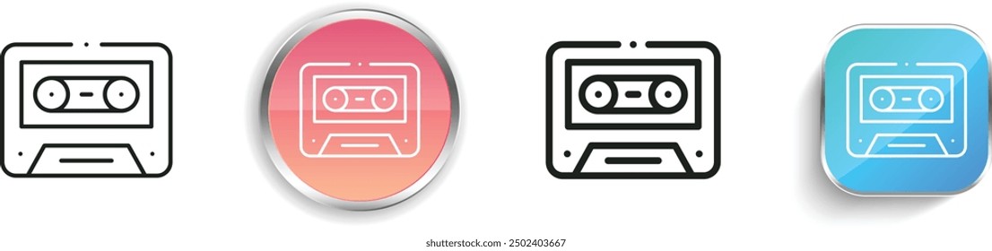 cassette icon. Thin Linear, Regular and Button Style Design Isolated On White Background