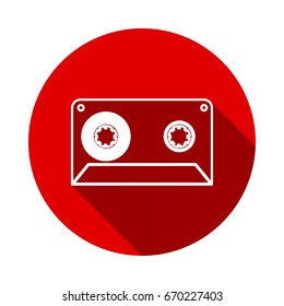 Cassette icon , Vector illustration isolated on red background with long shadow. flat icon