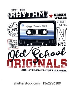Cassette illustration for t-shirt. Urban style  graphic.