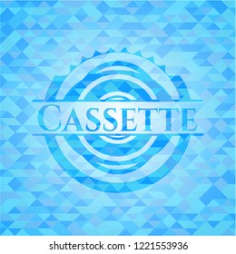 Cassette light blue emblem with triangle mosaic background