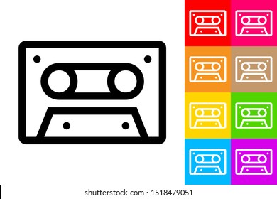 Cassette. Line Icon With Different Color Background.