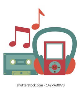 cassette mp3 and headphone instrument and equipment festival music vector illustration