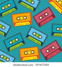 cassette music retro pop art pattern