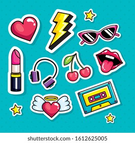 cassette music with set icons pop art style vector illustration design