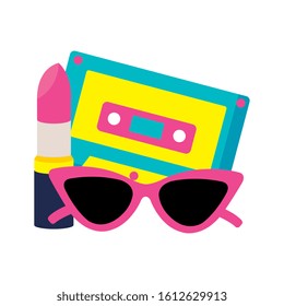 cassette music with sunglasses and lipstick pop art style icon vector illustration design