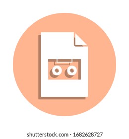 Cassette on document badge icon. Simple glyph, flat vector of file and documents icons for ui and ux, website or mobile application