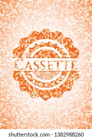 Cassette orange mosaic emblem with background