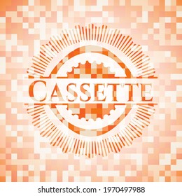 Cassette orange mosaic emblem with background 