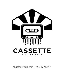 Cassette play logo vector. Cassette tape retro logo vector illustration template design