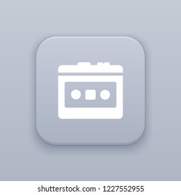 Cassette player, gray vector button with white icon on gray background
