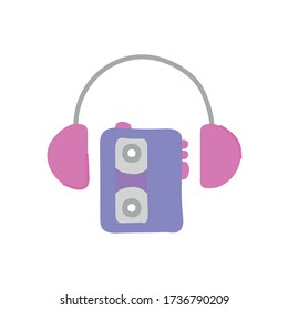cassette player and headphones icon over white background, flat style, vector illustration