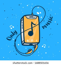 Cassette player with headphones and the label "music only". Vector.