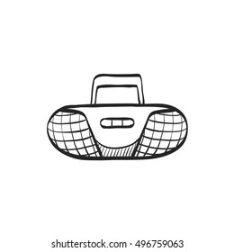 Cassette player icon in doodle sketch lines. Music dance party audio stereo mini compo