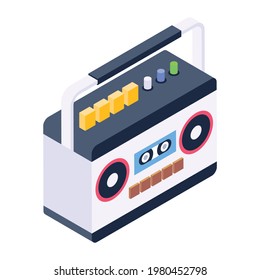 Kassettenrekorder in isometrischem Design, Boombox für Web und Mobile