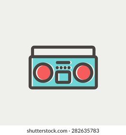 Cassette player icon thin line for web and mobile, modern minimalistic flat design. Vector icon with dark grey outline and offset colour on light grey background.