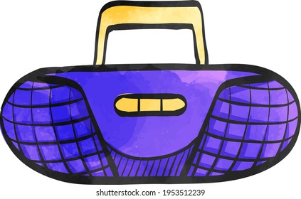 Cassette player icon in watercolor style.